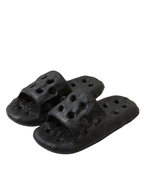 Men Shower Slide Slippers Bubble Textured Shower Slides Hollow Drainage Holes Quick‑Dry Non‑Slip Open‑Toe Indoor Bathroom House Sandals
