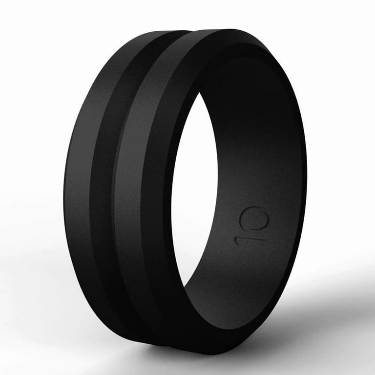 Men Silicone Wedding Band Ring Guys Black Rubber Flexible Gym