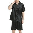 thumbnail image 1 of Men Silk Pajamas Set 2 Piece Pjs Soft Satin Sleepwear Shorts Button Down Tops Loungewear with Pockets Big and Tall Size L-4XL Black, 1 of 7
