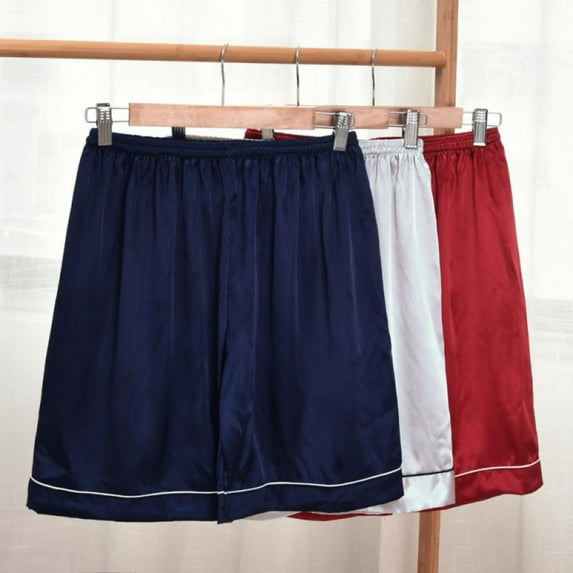 Men Silk Satin Boxer Shorts Sleep Bottoms Summer Pajama Pants Comfy Loose Fit
