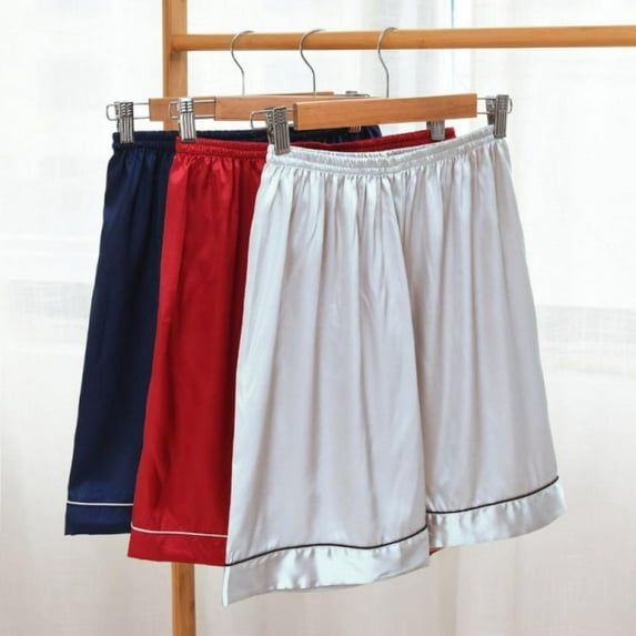 Men Silk Satin Boxer Shorts Sleep Bottoms Summer Pajama Pants Comfy Loose Fit