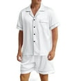 thumbnail image 1 of Men Silk Satin Pajamas Set Button Down Sleepwear Short Sleeve Pjs Set Solid Soft 2 Piece Lounge Set Nightwear with Pockets,White,2XL, 1 of 7