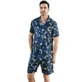 thumbnail image 1 of Men Silk Satin Pajamas Set Short Sleeve Button Down Sleepwear Loungewear with Pockets, 1 of 7