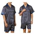 thumbnail image 1 of Men Silk Satin Pajamas Set qolati Button Down Sleepwear Short Sleeve Shirts Pjs Set Soft 2 Piece Lounge Set Nightwear with Pockets, 1 of 7