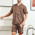 thumbnail image 1 of Men Silk Satin Pajamas Set qolati Button Down Sleepwear Short Sleeve Shirts Pjs Set Soft 2 Piece Lounge Set Nightwear with Pockets, 1 of 7