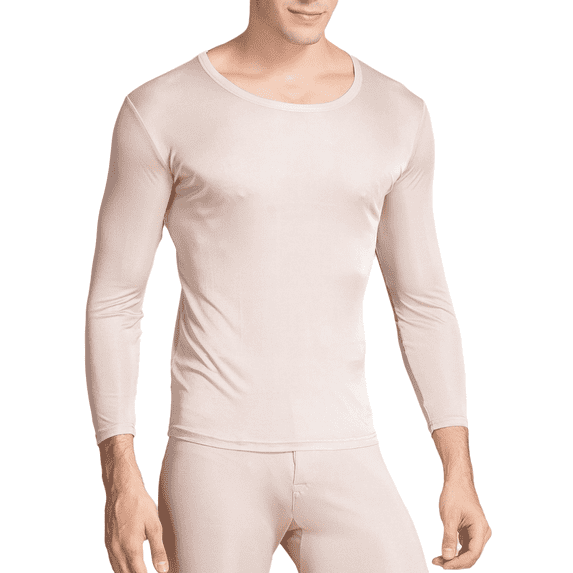 Men Silk Thermal Underwear Shirts Mulberry Silk Lightweight Long Johns Base Layer Tops