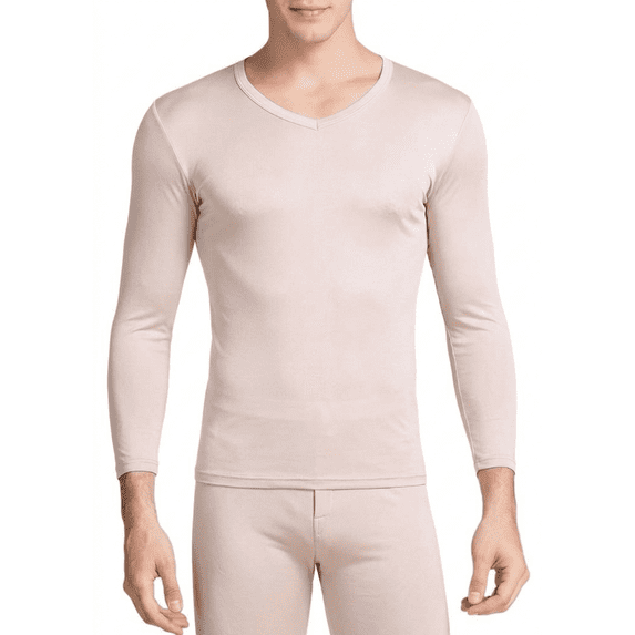 Men Silk Thermal Underwear Shirts V Neck Mulberry Silk Lightweight Long Johns Base Layer Tops