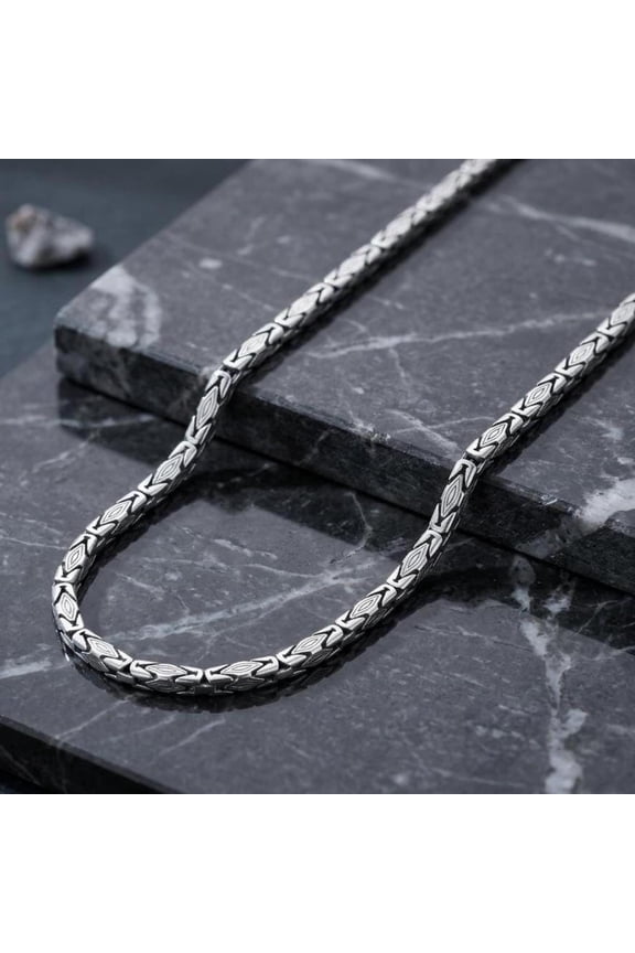 Men Silver 5MM Byzantine King Chain, Engraved Byzantine Chain Necklace, Bali Chain Necklace, Perfect Men Gift