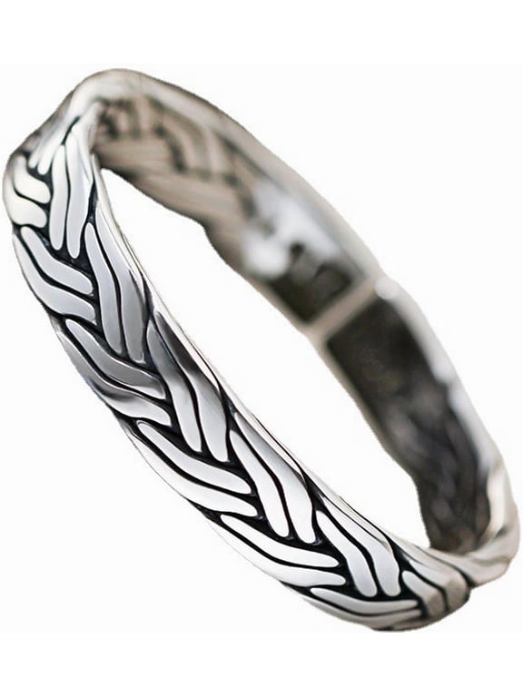 Men Silver Cuff Bracelet Twisted Braided Open Adjustable Bracelet Jewelry Gift