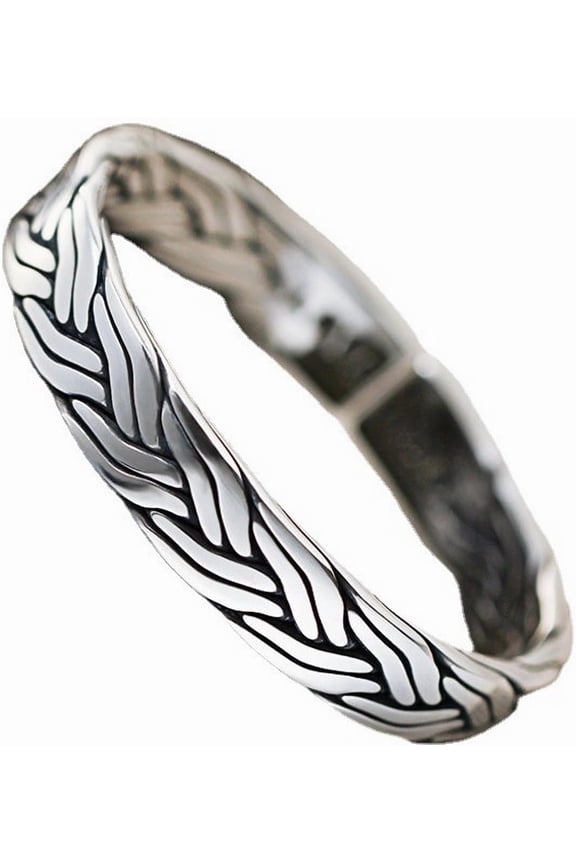 Men Silver Cuff Bracelet Twisted Braided Open Adjustable Bracelet Jewelry Gift