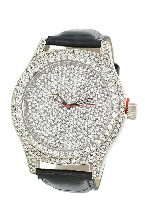Men Silver Tone Ice Out Clubbing Watch Faceted White CZ Case 50mm Bezel