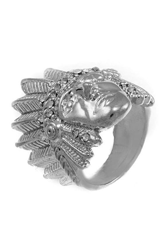 Men Silver Tone Indian Chief Hip Hop Style Ring (10)