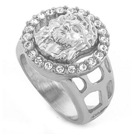 Men Silver Tone Men's Hip Hop Jesus Face Ring (13) (9)