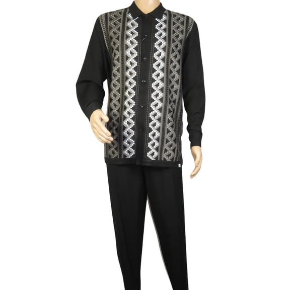Men Silversilk 2pc Fancy walking leisure suit Italian woven knits 14010 Black