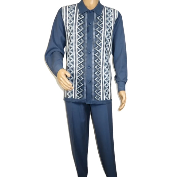 Men Silversilk 2pc Fancy walking leisure suit Italian woven knits 14010 Blue