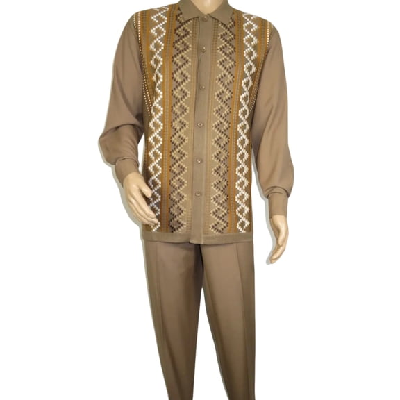 Men Silversilk 2pc Fancy walking leisure suit Italian woven knits 14010 Taupe