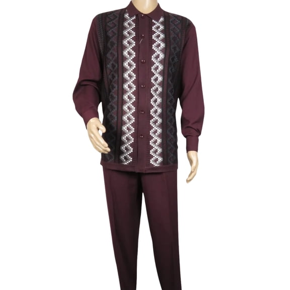 Men Silversilk 2pc Fancy walking leisure suit Italian woven knits 14010 Wine Fig
