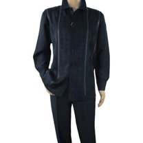 Men Silversilk 2pc Fancy walking leisure suit Italian woven knits 4411 Navy Blue