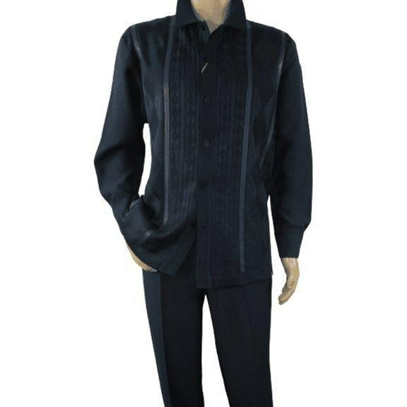 Men Silversilk 2pc Fancy walking leisure suit Italian woven knits 4411 Navy Blue