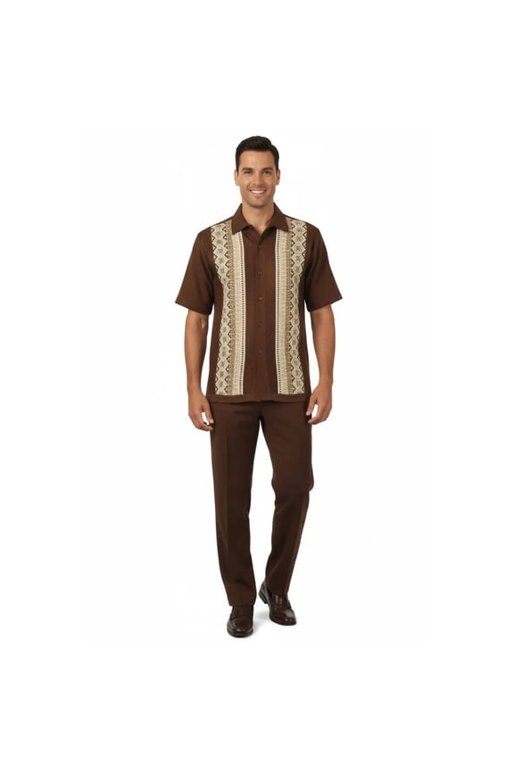 Men Silversilk 2pc Walking Leisure Matching Suit Italian Woven Knits 71003 Brown
