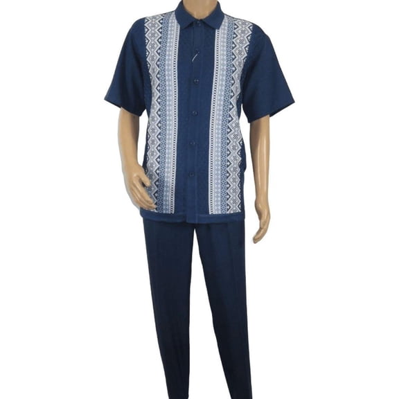 Men Silversilk 2pc Walking Leisure Matching Suit Italian Woven Knits 71003 Navy