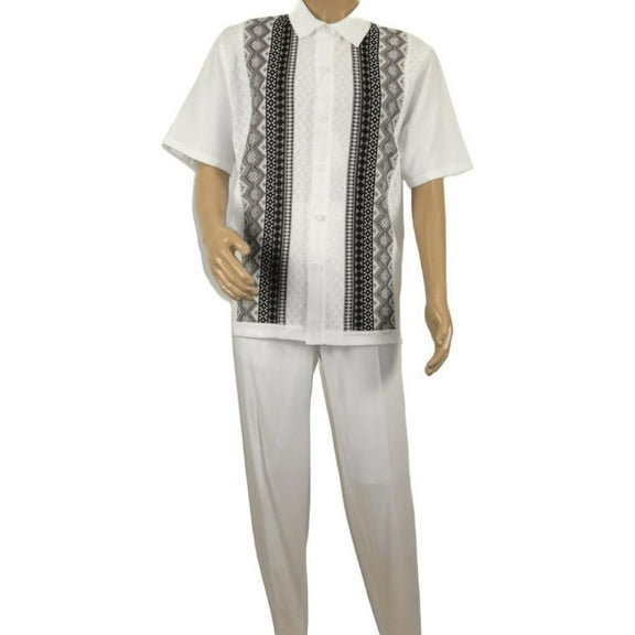 Men Silversilk 2pc Walking Leisure Matching Suit Italian Woven Knits 71003 White