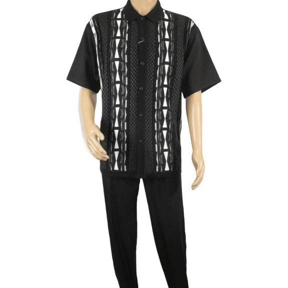 Men Silversilk 2pc Walking Leisure Matching Suit Italian Woven Knits 71032 Black
