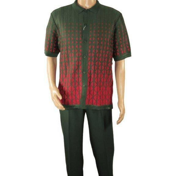 Men Silversilk 2pc walking leisure suit Italian woven knits 3115 Green Red