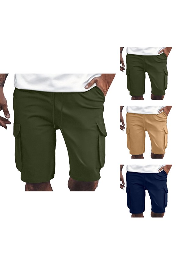 Men Simple Workwear Multi Bag Shorts - Solid Basic Design Large Capacity Pocket Five Point Pants, Street Workwear Style Mens Shorts For Travel Hiking & Daily Outfit Matching Look