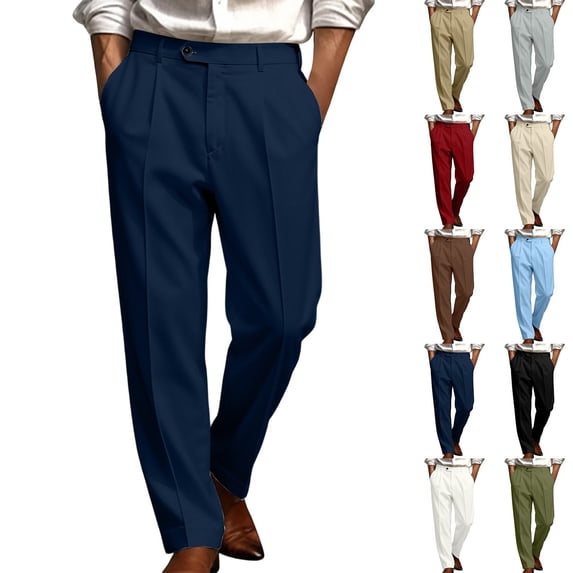 Men Single Pleat Formal Dress Pants Sevevn Button Waist Belt Loops Straight Leg Solid Wrinkle Free Trousers For Business Meeting Daily Occasions