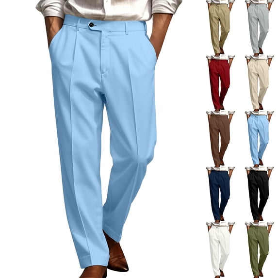 Men Single Pleat Formal Dress Pants Sevevn Button Waist Belt Loops Straight Leg Solid Wrinkle Free Trousers For Business Meeting Daily Occasions
