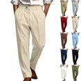 thumbnail image 1 of Men Single Pleat Formal Dress Pants Sevevn Button Waist Belt Loops Straight Leg Solid Wrinkle Free Trousers For Business Meeting Daily Occasions, 1 of 7
