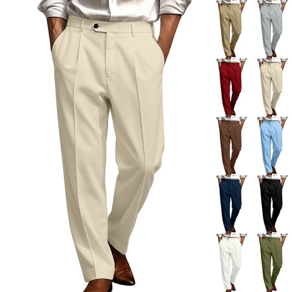 Men Single Pleat Formal Dress Pants Sevevn Button Waist Belt Loops Straight Leg Solid Wrinkle Free Trousers For Business Meeting Daily Occasions