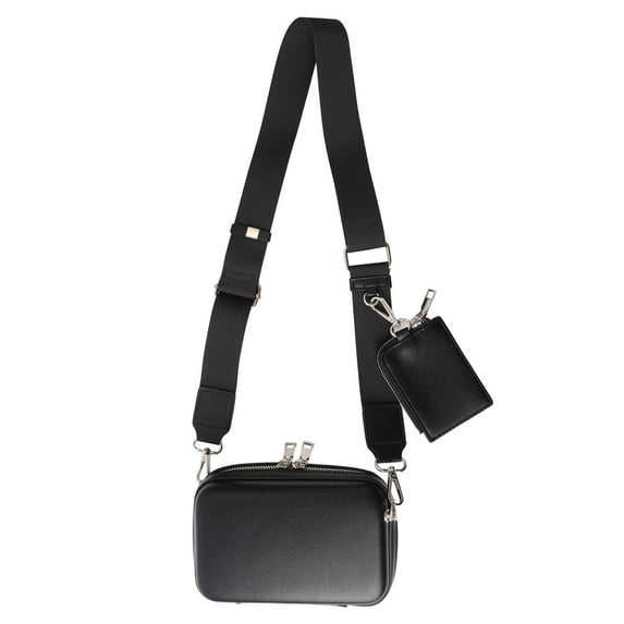 Men Single Shoulder Bag PU Leather Fashionable Ergonomics Sling Bag with Small Hanging Bag Black Free Size