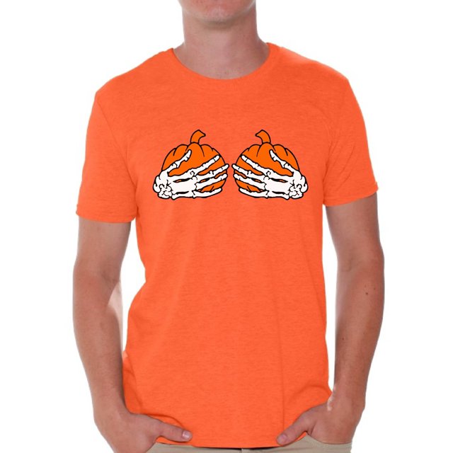 Men Skeleton T-Shirt for Halloween Pumpkin Skeleton Hand Shirts