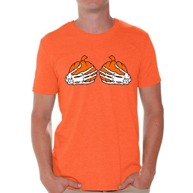 Men Skeleton T-Shirt for Halloween Pumpkin Skeleton Hand Shirts