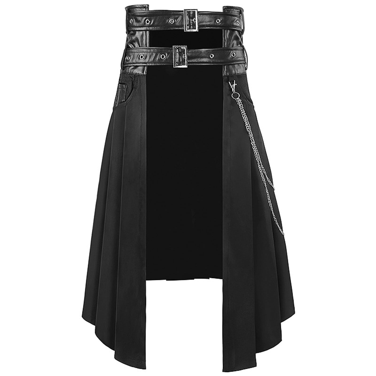 Men Skirts Punk Maxi Skirt Gothic Sexy Chain Matching Skirts Long