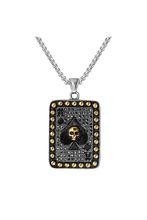 Men Skull Poker Spade A Pendant 14K White Gold rhinestone Necklace Silver Gold color Chain Gothic jewelry Funk style