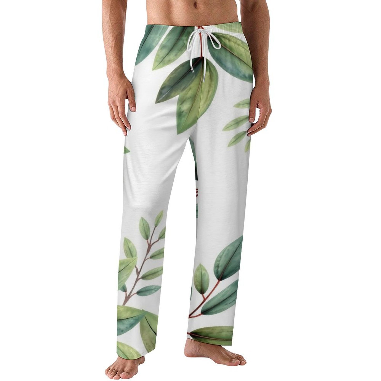 Men Sleep Bottoms Green Leaves Frame Border Male Lounge Trousers Men's ...