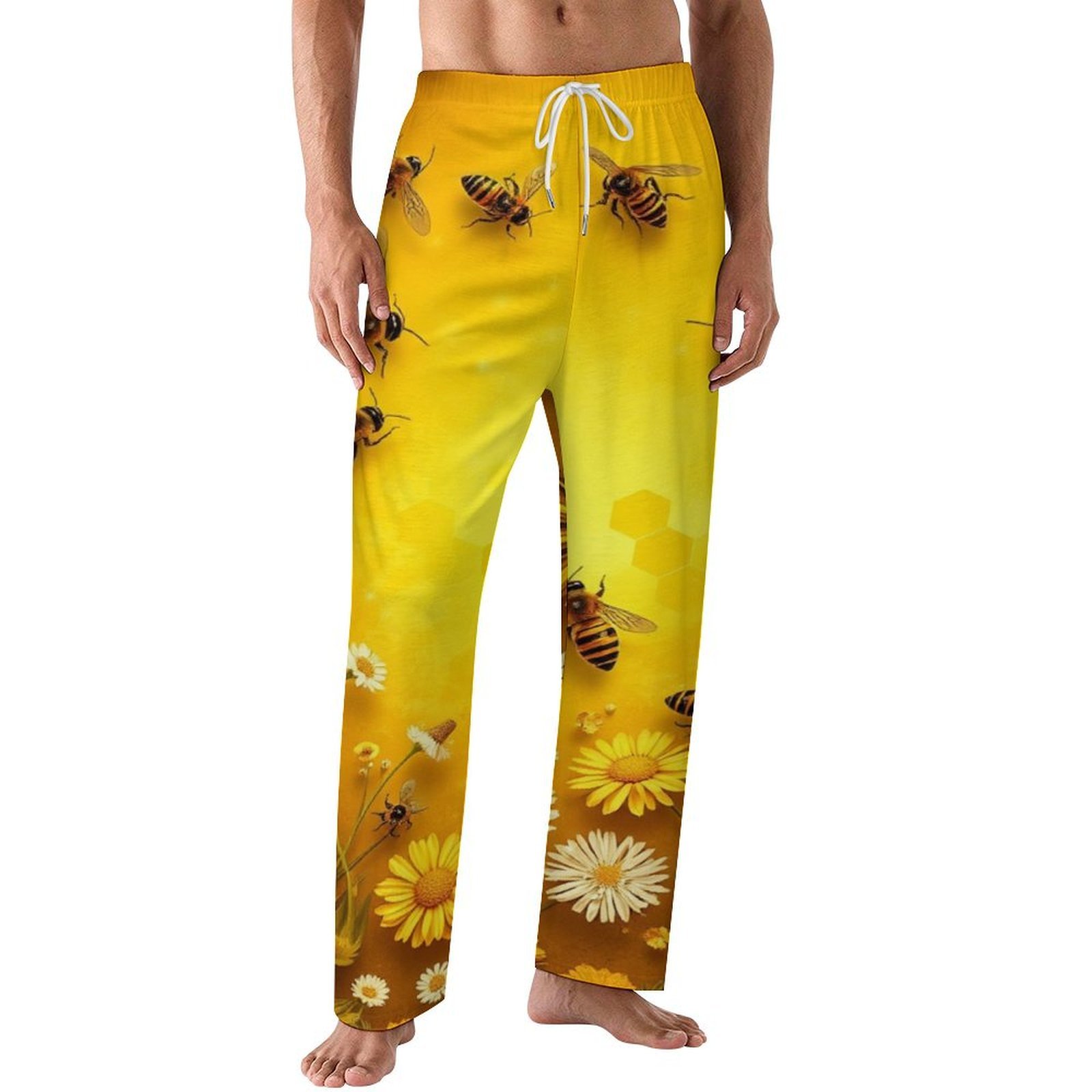 Men Sleep Bottoms Male Lounge Trousers Men's Bees Golden Flowers Pajama ...