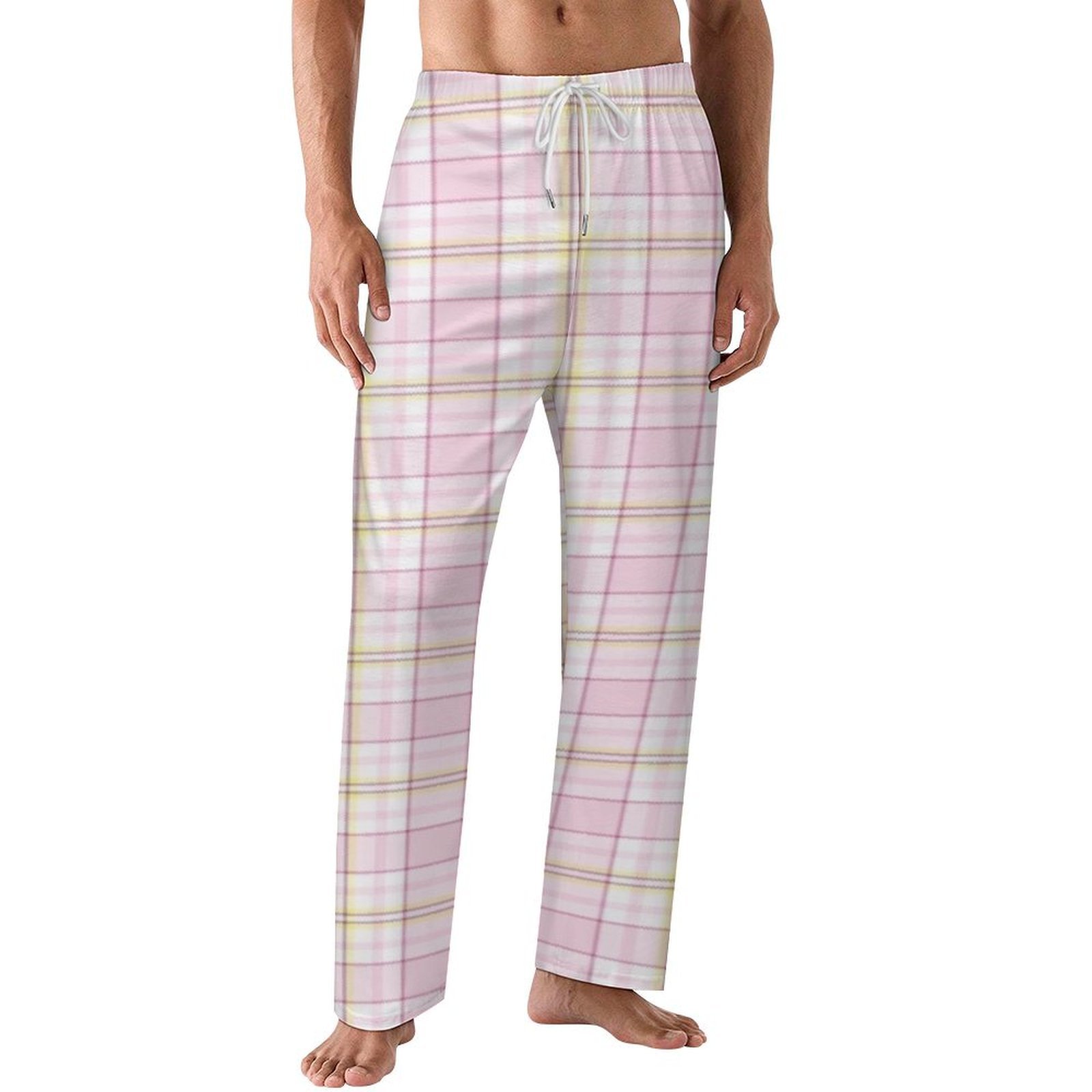 Men Sleep Bottoms Male Lounge Trousers Men's Pink Plaid Pattern Fabric ...