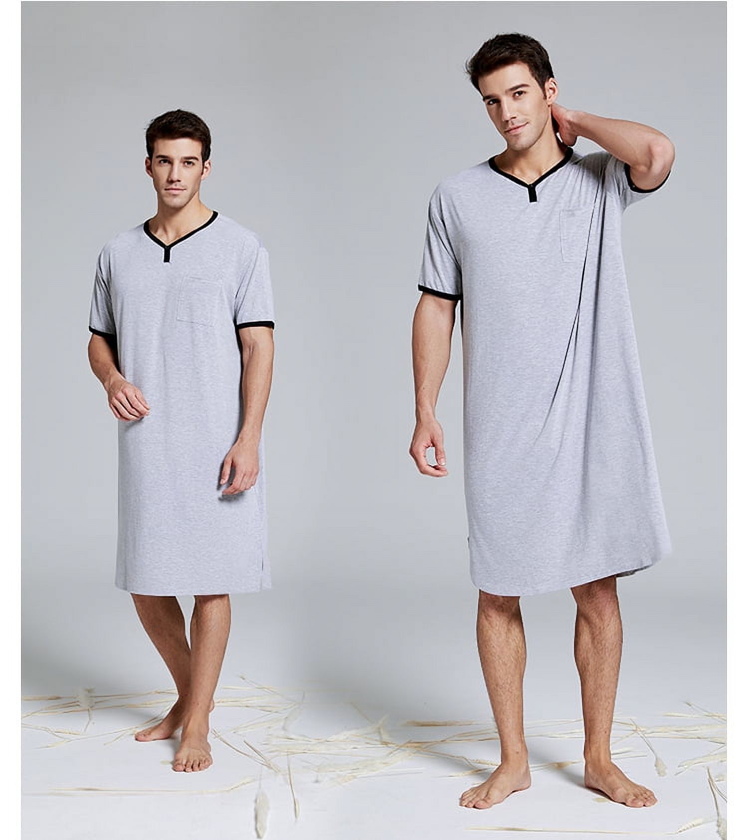 Men Sleep Robes Short Sleeve Solid Pajamas Pockets Cozy Cotton Vintage ...