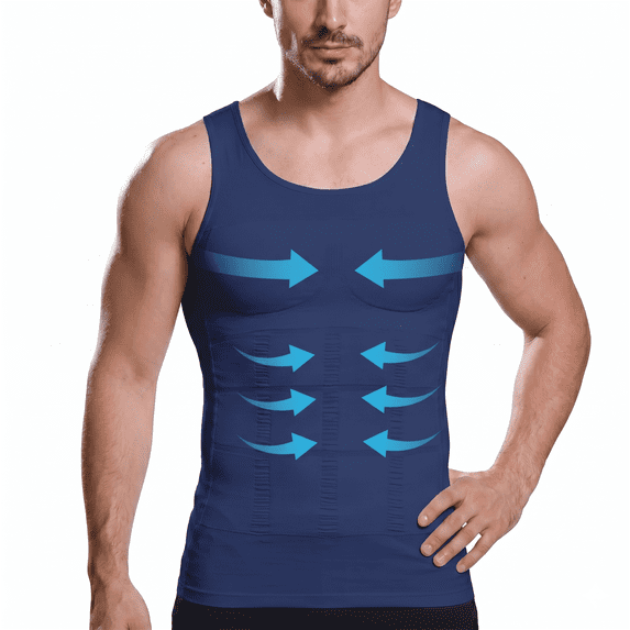 Men Sleeveless Compression Body Shaper Tank Top Tummy Contour Undershirt with Back Support,Navy,3XL