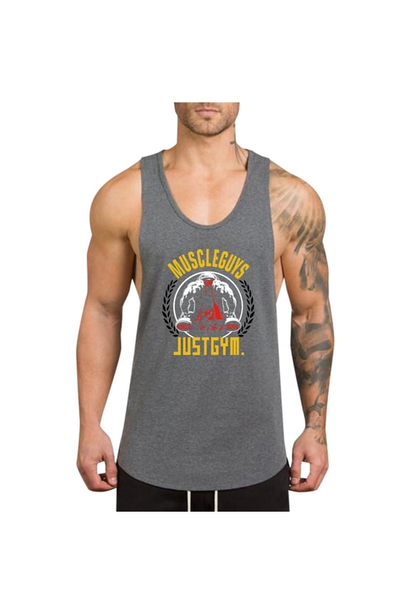 Men Sleeveless Shirt Men's Stringer Fitness Performance Muscle Sleeveless Gym Training Bodybuilding Tank Grey XXL