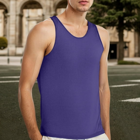 Men Sleeveless Solid Vest Tops Casual Popularity Side Wide Fork Fitness Sports Garment Loose Vest