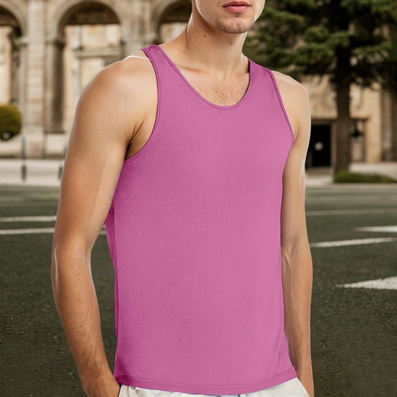 Men Sleeveless Solid Vest Tops Casual Popularity Side Wide Fork Fitness Sports Garment Loose Vest