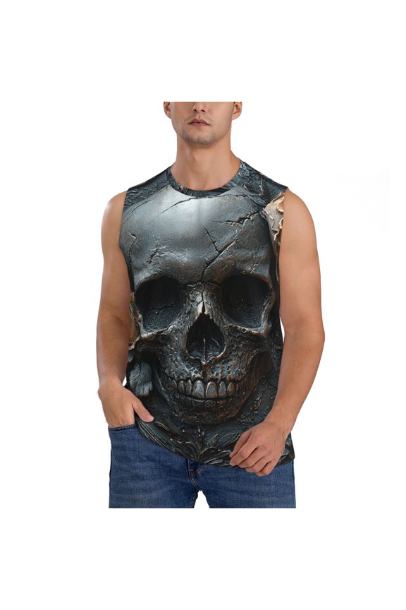 Men Sleeveless T-Shirt Workout Tank Tops Gym Casual Muscle Tee, Gothic Satanic Skull Rose