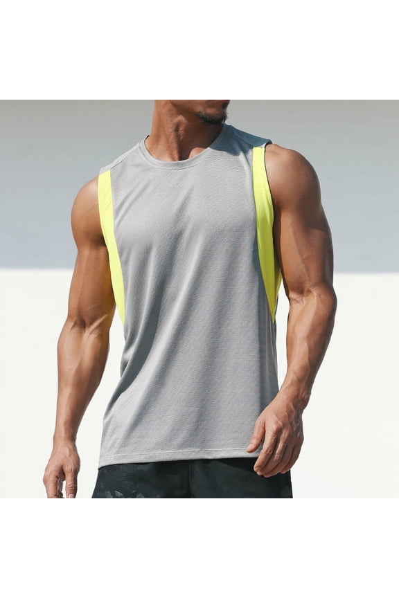 Men Sleeveless Tank Top Quick Dry Muscle Jersey T Shirt Gym Workout Running Training Summer Tee Vest Round Neck Activewear Mens Workout Muscle Tanks Mesh Is Breathable And Quick-Drying Light Gray XL