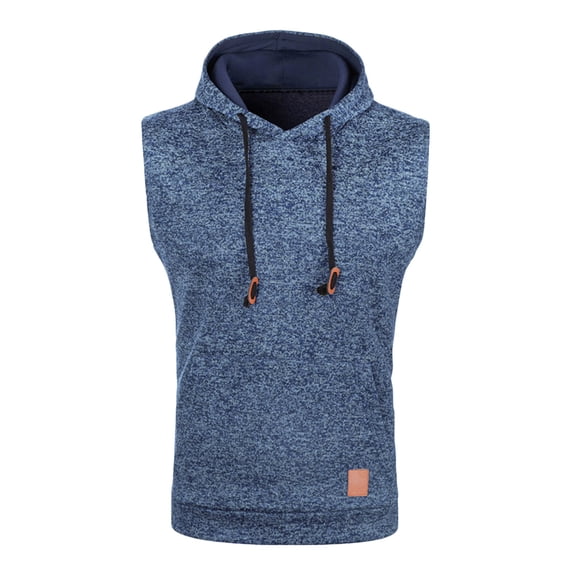 Men Sleeveless Thermal Vest Hoodie Workout Gym Sports Casual Sweater Pullover Hooded Drawstring Sweatshirt Top (Medium, Navy)