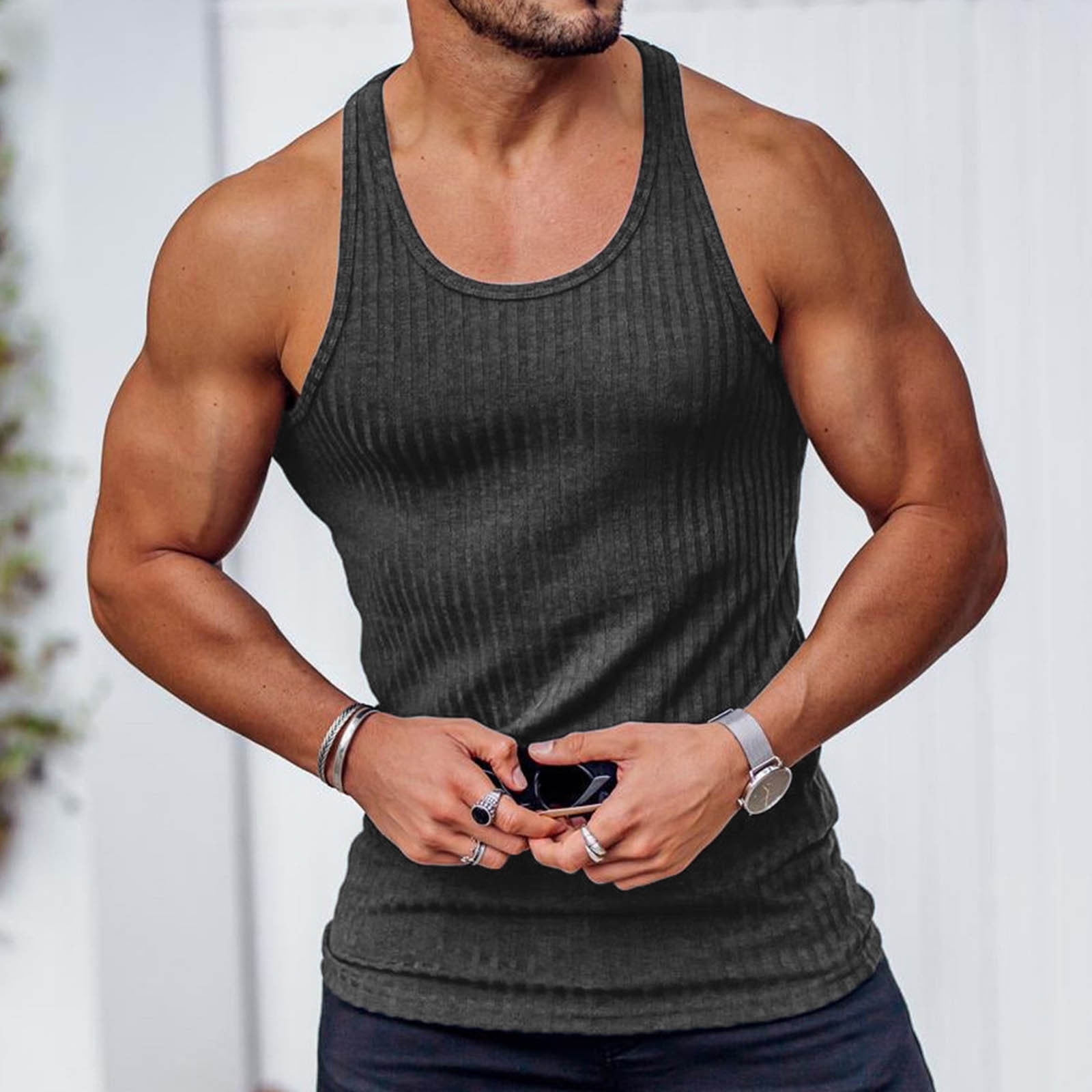 Muscle Tank Fitness Tank Tops Mens Men Sleeveless Tshirt Round
